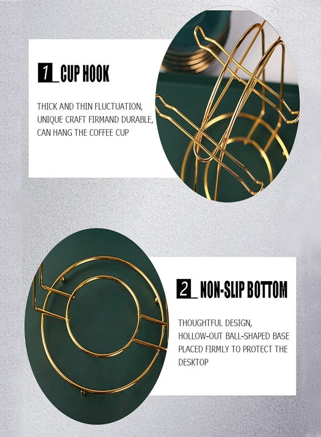 YY YEARCHY Coffee Mug Holder, Espresso Cups Holder Cup Drying Rack Cups Drainer Stand Metal Mug Tree Cups Organizer with 4 Hook Hangers for Kitchen Counter and Tea Party(Gold) - Image 3